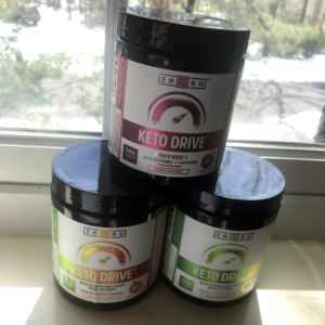 All three flavors of Keto Drive: Matcha Lemonade, Orange Mango, and Black Cherry