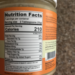 A closeup of the Perfect Keto Nut Butter nutrition facts